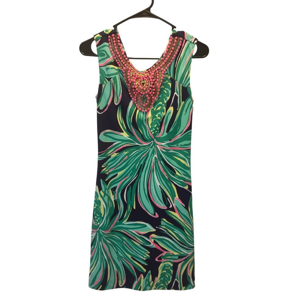 Lilly Pulitzer Bristol Green/Pink Ebellished Dress Size XS EUC